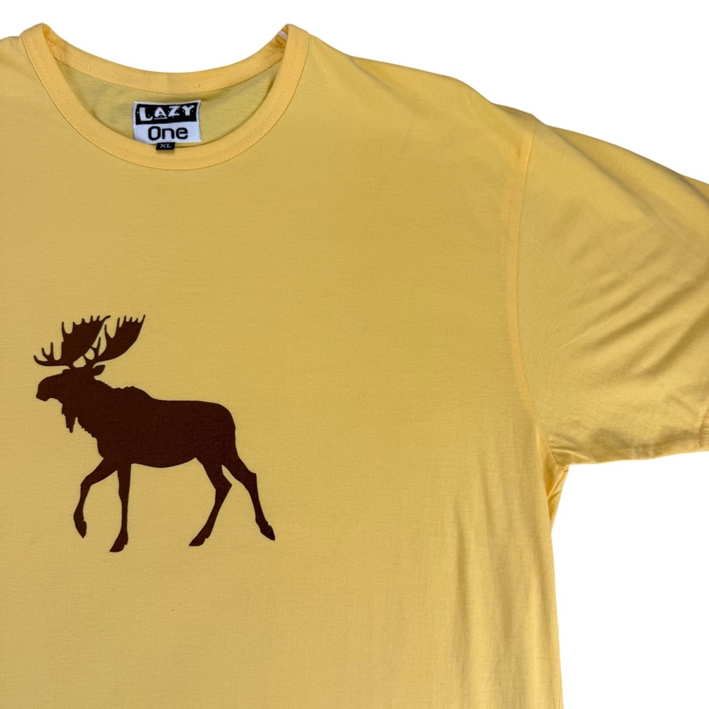 Lazy One Moose Graphic T-Shirt Mens XL Yellow Cotton Short Sleeve Unisex Tee Y2K